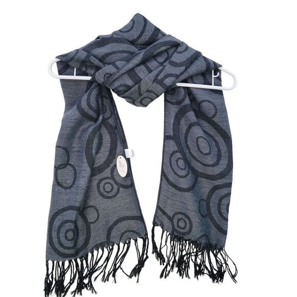 NEW F.C. Womens Dark Gray Swirl Circle Pashmina Fringe Scarf Shawl - Picture 1 of 8